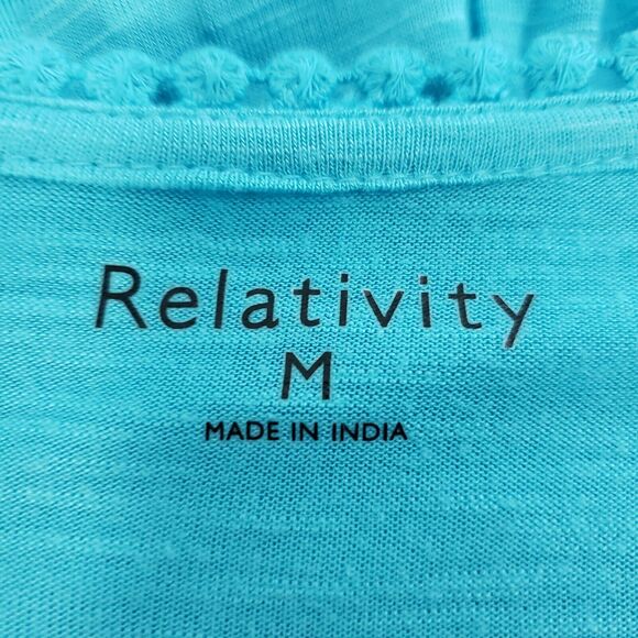 Relativity Womens Top Medium Teal V Neck Cap Sleeves High Low Peplum Crochet - Picture 7 of 10